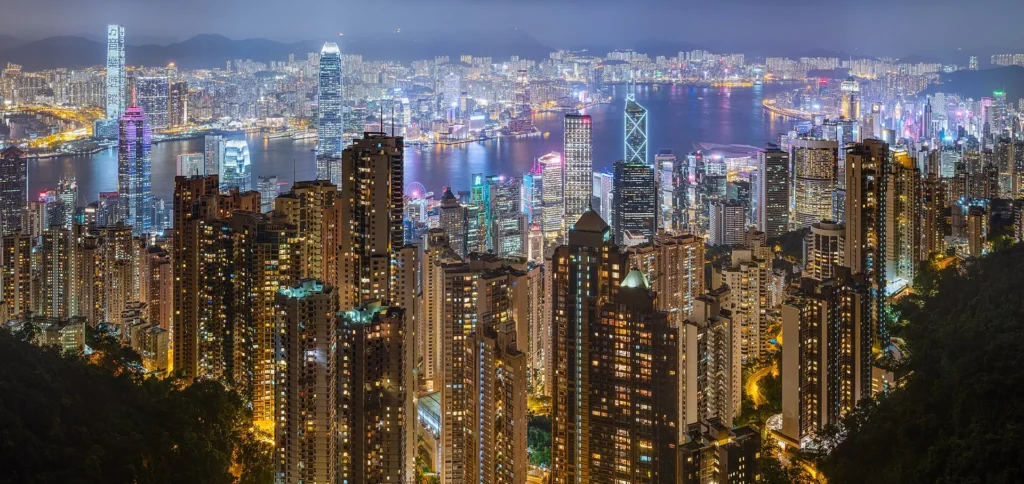 Victoria Harbour skyline for a Hong Kong tourist map route