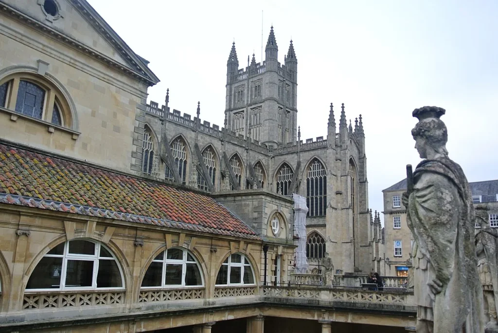 Roman Baths with Bath Abbey in the historic centre of Bath