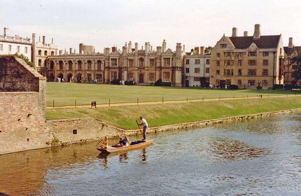 River Cam punting route through The Backs on a Cambridge tourist map