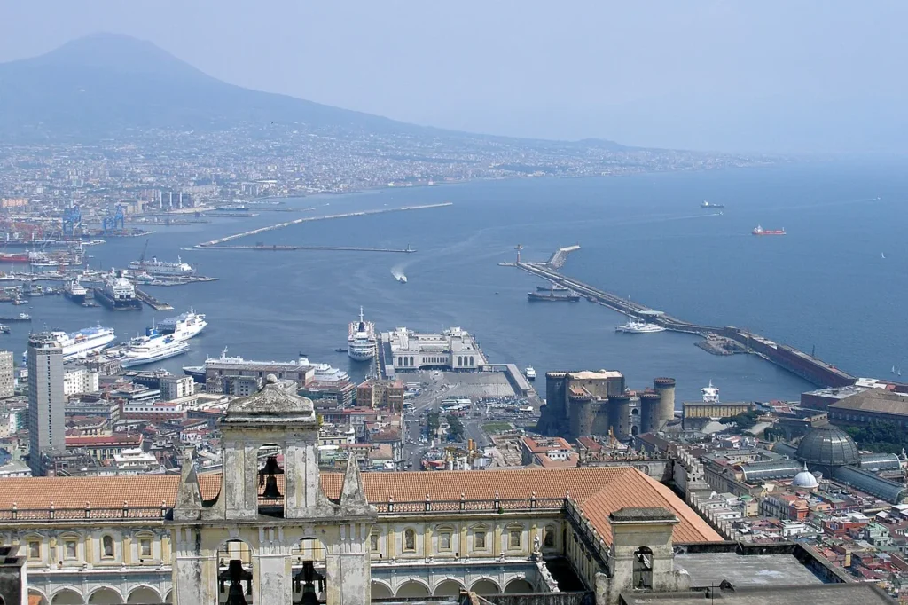 Bay of Naples with the port of Naples and Mount Vesuvius