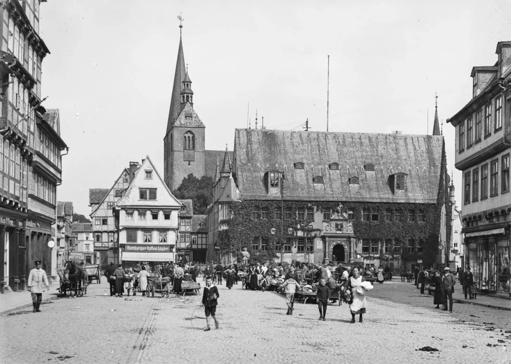 Historic old town of Quedlinburg with half-timbered buildings