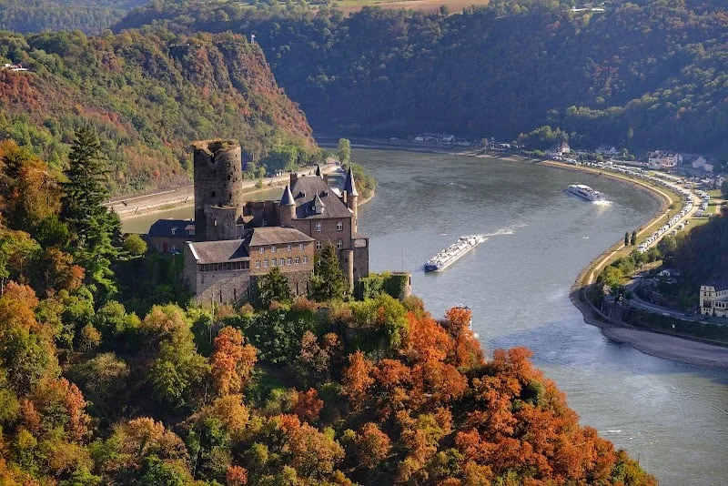 Rhine Valley castle and river bend for a tourist map route