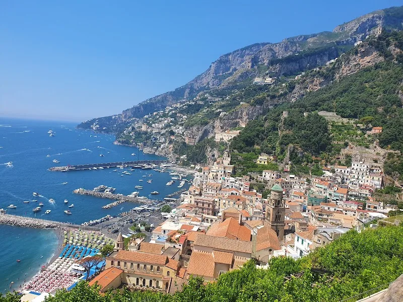 Amalfi Coast town and beach on a tourist map of the coast