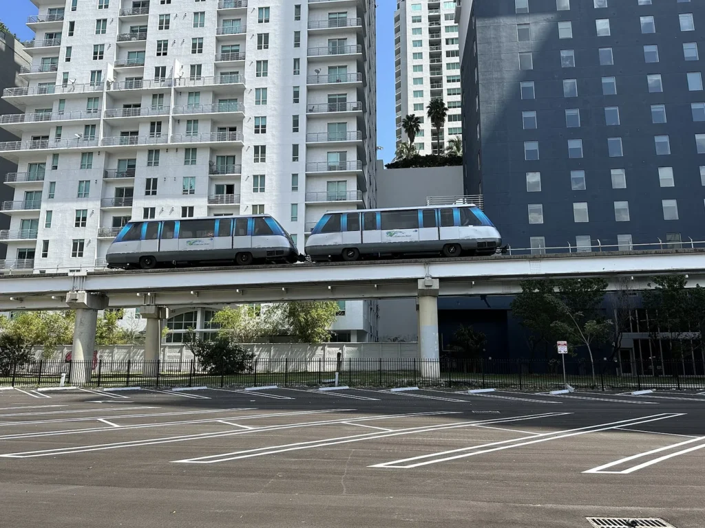 Metromover running through Downtown Miami