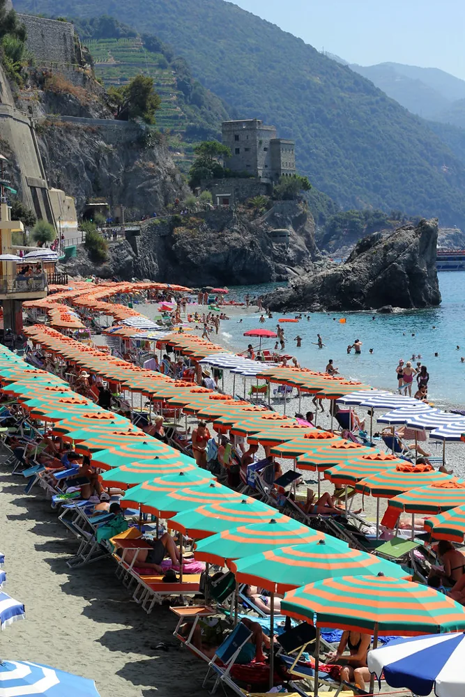 Beach umbrellas in Monterosso, Cinque Terre