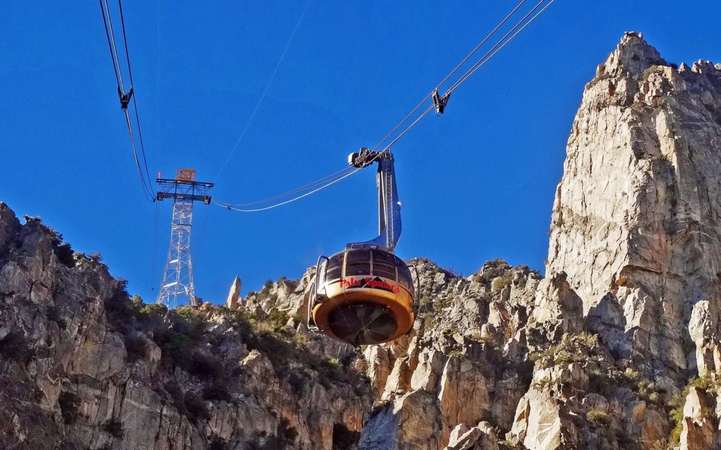 Palm Springs Aerial Tramway car above the mountain slope