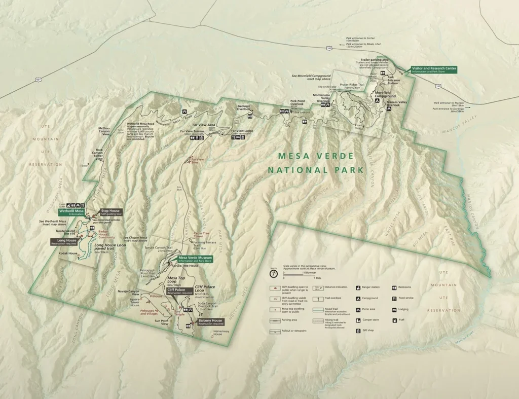 Official Mesa Verde National Park map detail